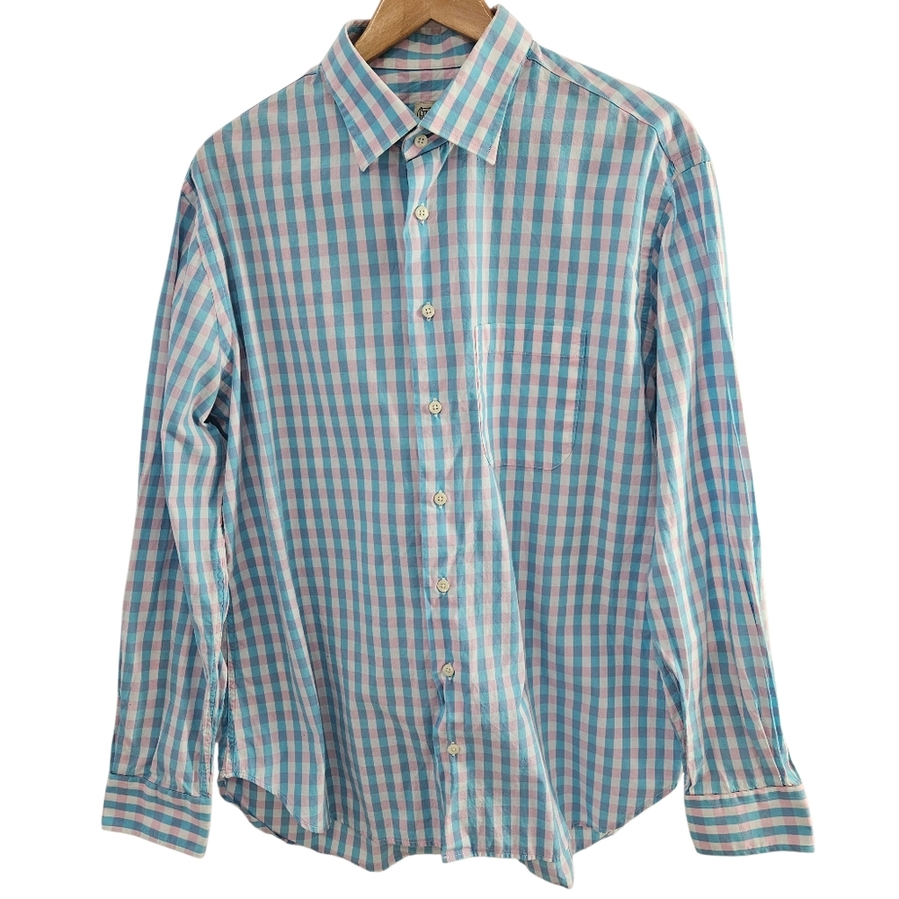 Gitman Bros Button Up Shirt Long Sleeve Men Cotton Pink Blue Check